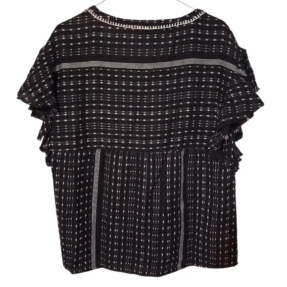 Sundance Electra Top Black Gauze Boho Embroidered Raw Edge Sleeves Sz M - Picture 3 of 10